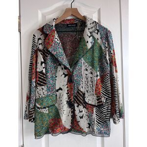 T&W Designs Women's Colorful Multicolor Two Button Blazer Jacket Size L
